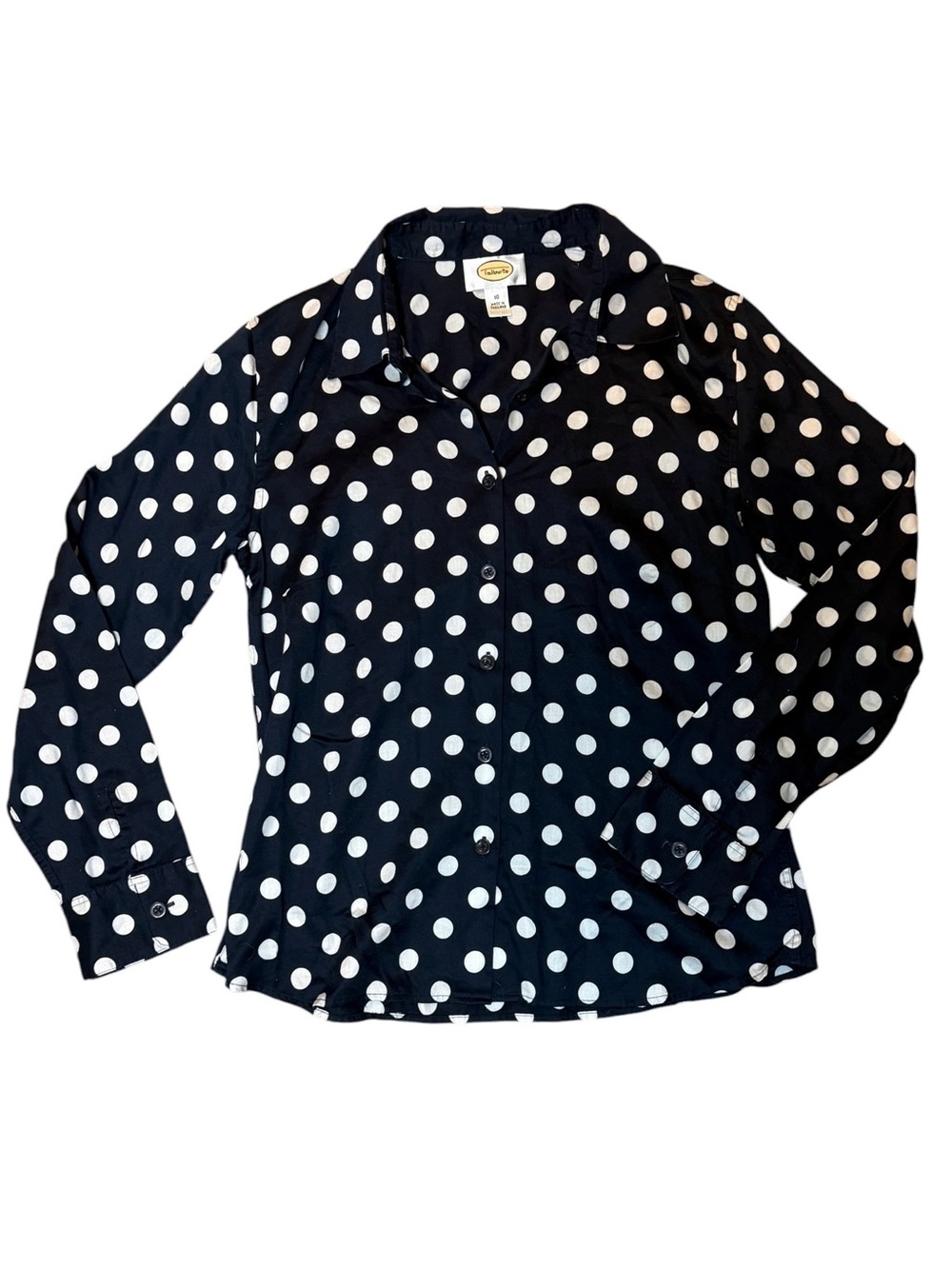Talbots Navy and White Polka Dot Button-Up Shirt